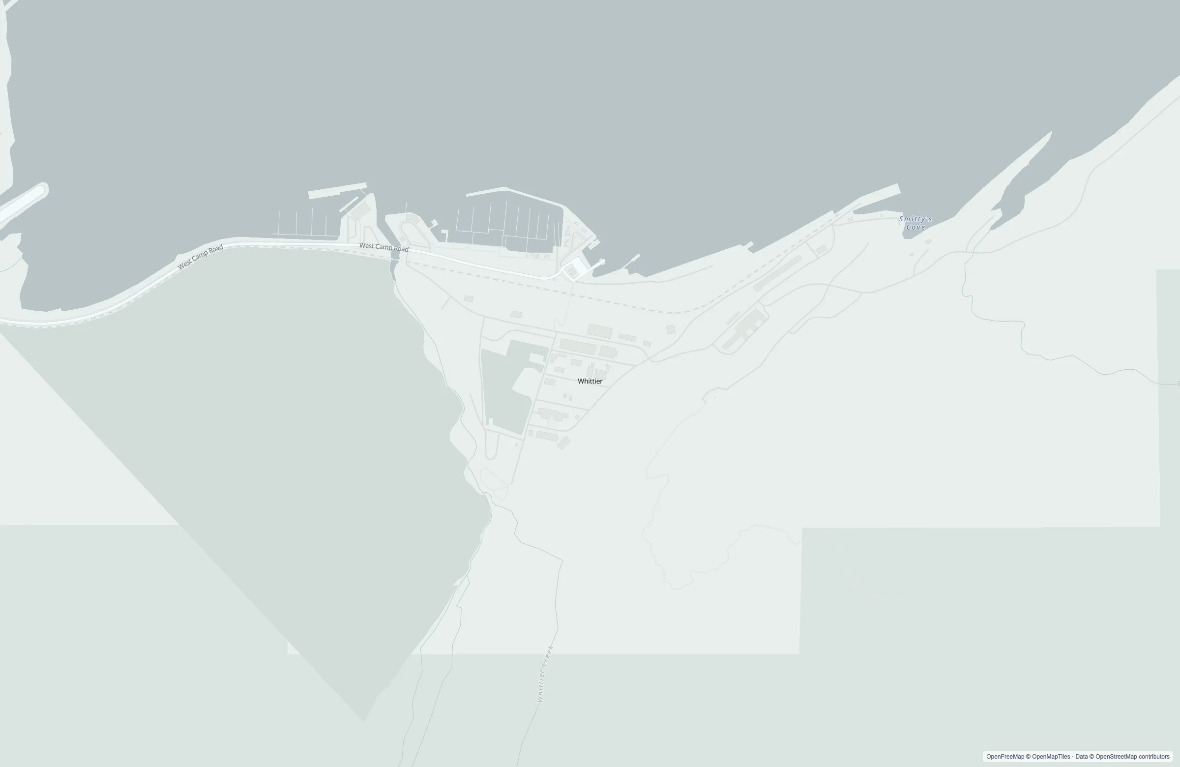Static street map of the Whittier, United States port area